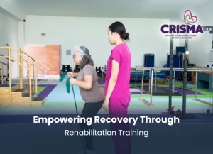 Physical therapist assisting a patient with leg exercises in a rural rehabilitation clinic