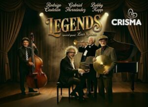 Legends of Jazz Tour 2026 concert poster, Teatro Ángela Peralta, San Miguel de Allende, sponsored by CRISMA and Vamos México.