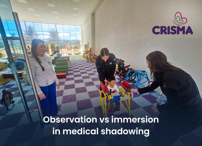 Pre-med student observing a doctor during a hospital shadowing program